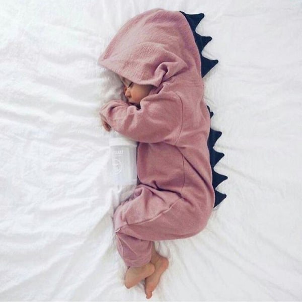 Toddler Barn Dinosaur Romper Pyjamas Långärmad Hooded Jumpsuit Sovkläder (1st) pink 100