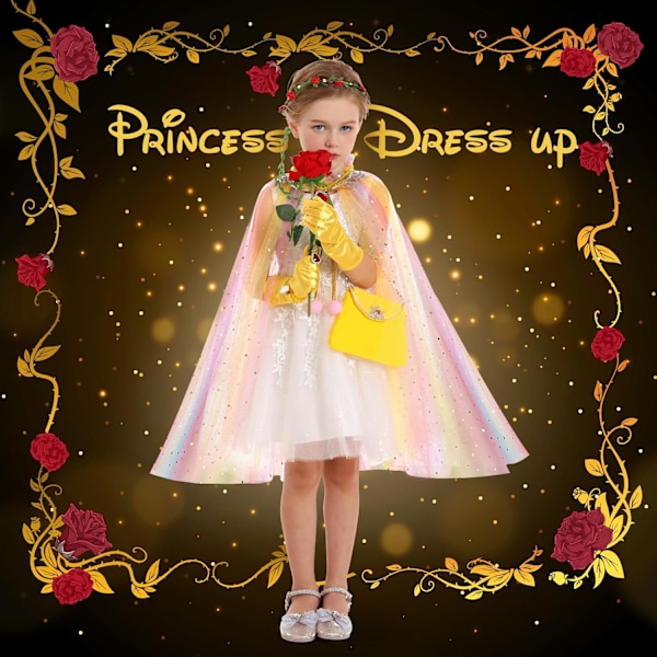 Prinsesscape-set, 12 st Prinsessklänningar Utklädningskläder för Liten Flicka, Prinsessklänningar för Flicka 3-8 År Födelsedagspresent