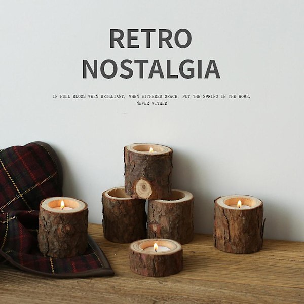 Tea Light Ljushållare Trä Pilar Ljusstake Kruka För