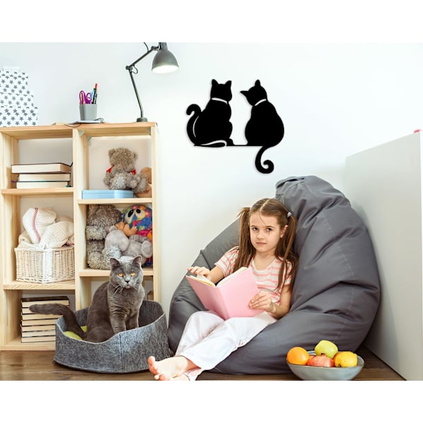 Metallväggkonstdekor, minimalistisk katt leker med fjäril rolig metallväggkonst, moderna abstrakta linjeritningar husdjursskulpturer för vardagsrum. Two cat