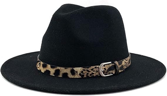 Dame Panama Hatte Bredskyggede Filt Fedora Hatte med Leopard Bæltespænde