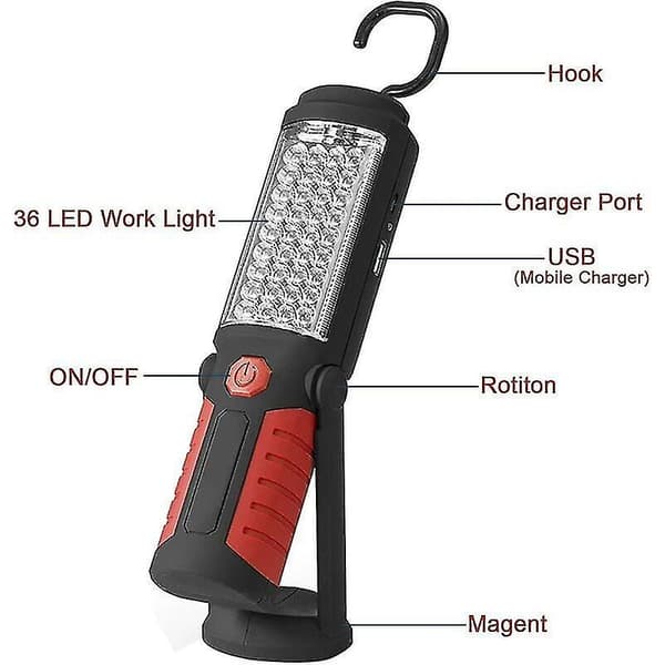 Inspeksjonslys Oppladbart LED-lys, Oppladbart LED-arbeidslys, Med Magnetisk LED Til