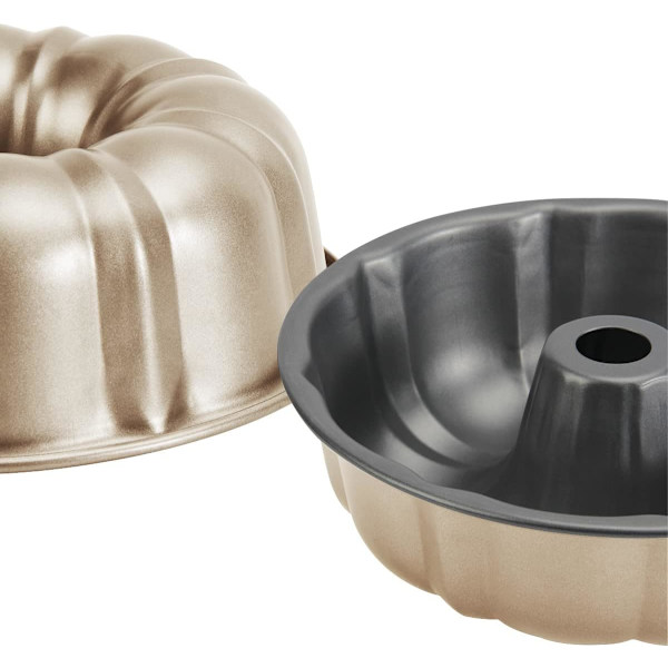 Pakke Bundt Kageform Nonstick - 25 cm Fluted Tube Kageforme til bagning, 12 Kopper Kraftig Kulstofstål Tube Form Bageform. (guld) gold