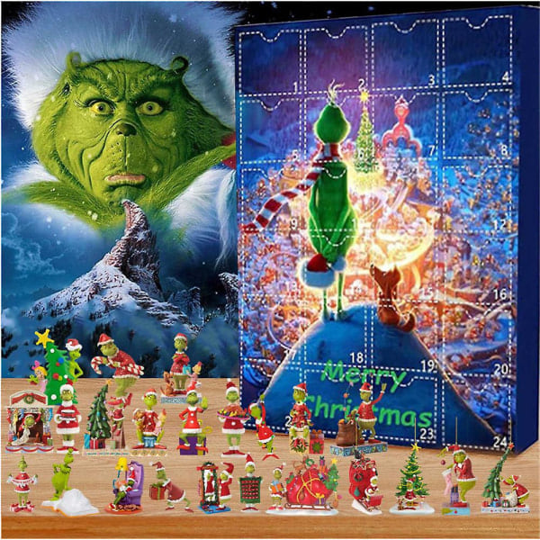 Julkalender med Grinch 2023 - 24-dagars nedräkning med söta dockor D