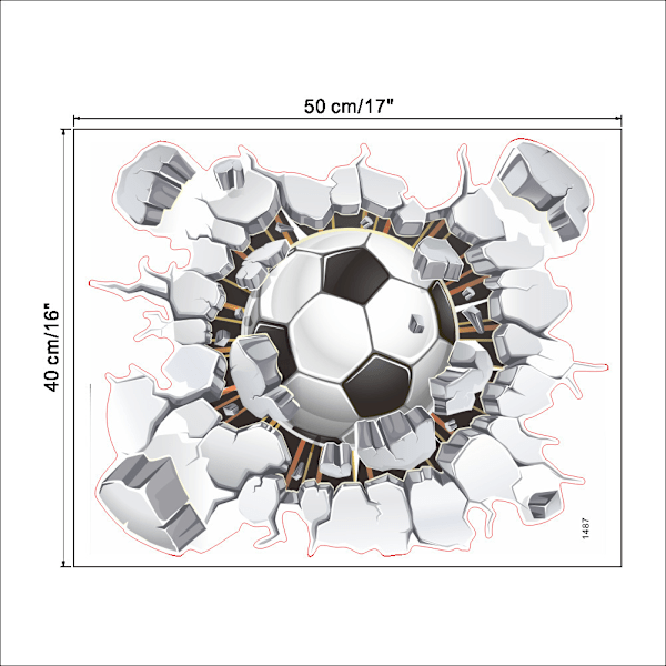 3D Fotboll Dekaler, Fotboll Väggdekaler för Sovrum, 3D Väggkonst Vinyldekaler för Pojkar Sovrum Lekrum Vardagsrum, 50 x 40 cm