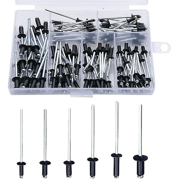 Black Rivet 120 Stk Blindnagler Nagler med Eske Aluminium Nagle Popnagler Popnagler Sortiment Åpne Runde Nagler Aluminium Blindnagler