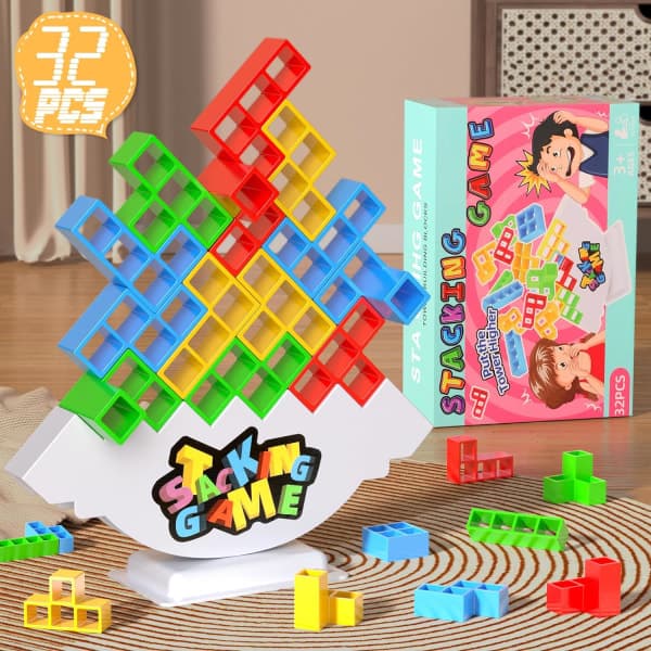 48-osainen Tetra Tower -peli - Stack Attack -lautapeli perheen hauskanpitoon, 2 pelaajaa 32 PCS