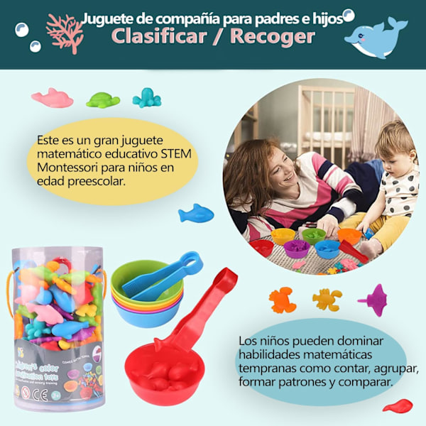 Färgsortering leksaksset, djurfigurer, pedagogiska leksaker, Montessori sensoriska matte leksaker, barnpresenter (havsdjur) ocean