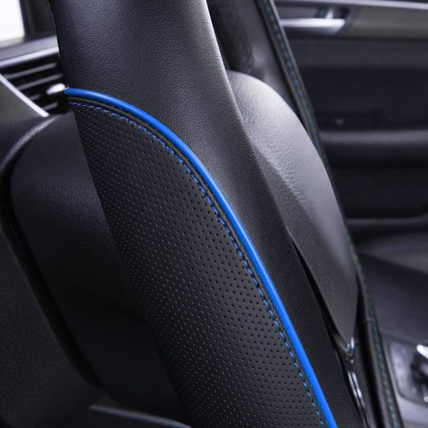 Färg Piping Läder Universal Rattmuff, Passar 14,5-15 Tum Olika Fordon SUV, Bilar (Svart blå) Black blue
