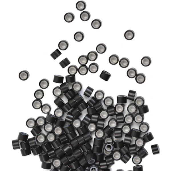 200 stk Silikonforede Mikro Ringer Lenker Perler 4.0 mm Hårperler for Hårextensions Black