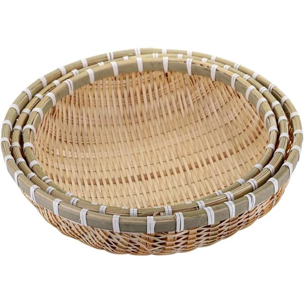 3-pack bambu korgbricka, U-formad hållare platt grund grönsaksservering korg, stapelbar, 10 tum, 11 tum, 12 tum