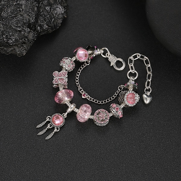 24 stk. Julekalender, DIY Julearmbåndssæt 24 Dages Nedtællings Charm Smykker Blind Box Julepynt til Børn Pink Pink