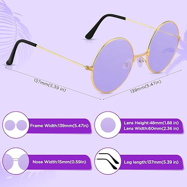 Pyöreät Hippie-lasit Retro Ruusukultainen Kehys Aurinkolasit Makeisväri Vintage-lasit Ihastuttavat Katukuvausjuhlalasit Teinitytöille Naisille Purple