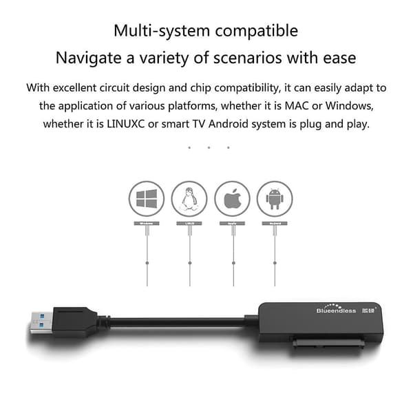 Blueendless 2.5 tuuman kiintolevyadapterikaapeli USB3.0-aseman kaapeli