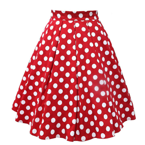 Röd kjol kvinnor Vintage plisserad prickig kjol A-linje printed mid kjolar XL