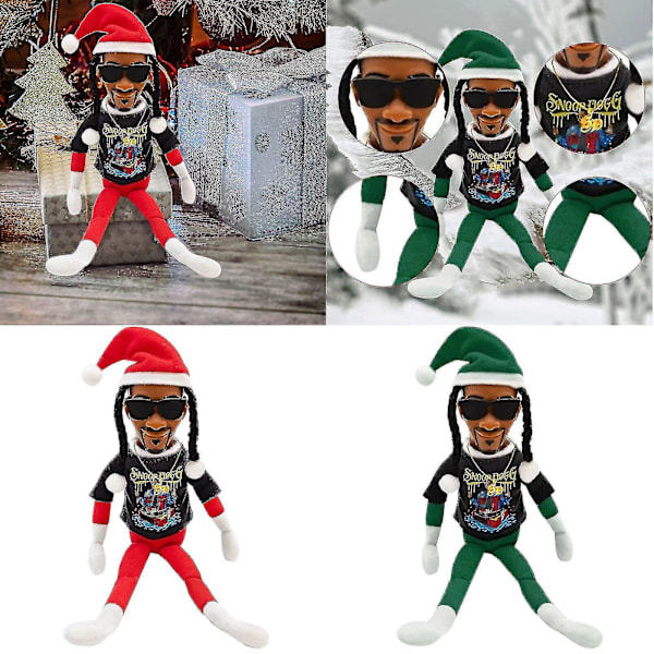 Stoop Santa Claus-docka - Svart Handgjord Hip Hop Plyschleksak (11,8 tum) med Presentask Dog green