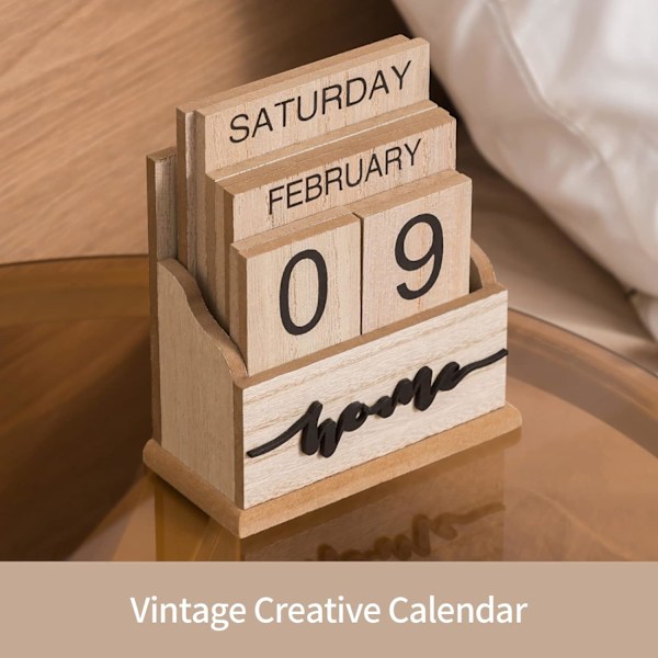 Träskrivbord Perpetual Block Kalender, Söt Månad Vecka Datum Display Dagliga Skrivbord Träblock, Återanvändbar Årlig, Naturlig Träkalender Natural Wood Calendar