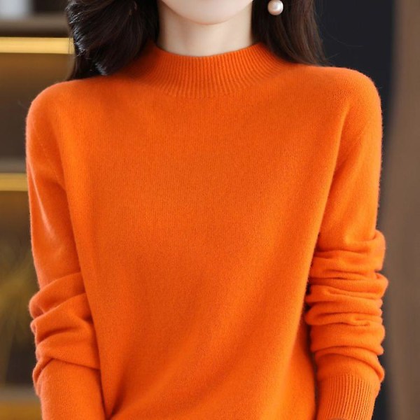 Kashmirtröja i 100 % ull, stickad tröja för kvinnor, långärmad tröja, långärmad tröja, höst, vinterkläder, varma tröjor Orange China M