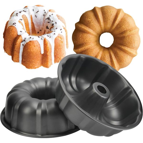 Pakke Bundt Kageform Nonstick - 25 cm Fluted Tube Kageforme til bagning, 12 kopper Kraftig Kulstofstål Tubeform Bageform. (Grå) grey