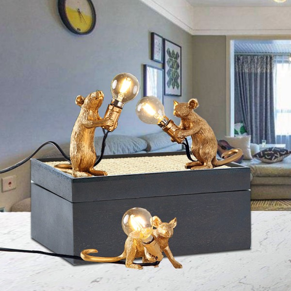 1st Mus Skrivbordslampa Djurlampor Vardagsrum Matsal Sovrum Klädaffär Tecknad mus Resin Skrivbordslampa Gold lying mouse