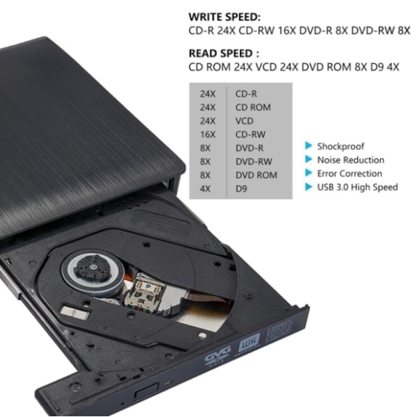 Extern CD DVD +/-RW Enhet USB 3.0 Portabel USB DVD/CD ROM Brännare Optisk Enhet Spelare Läsare