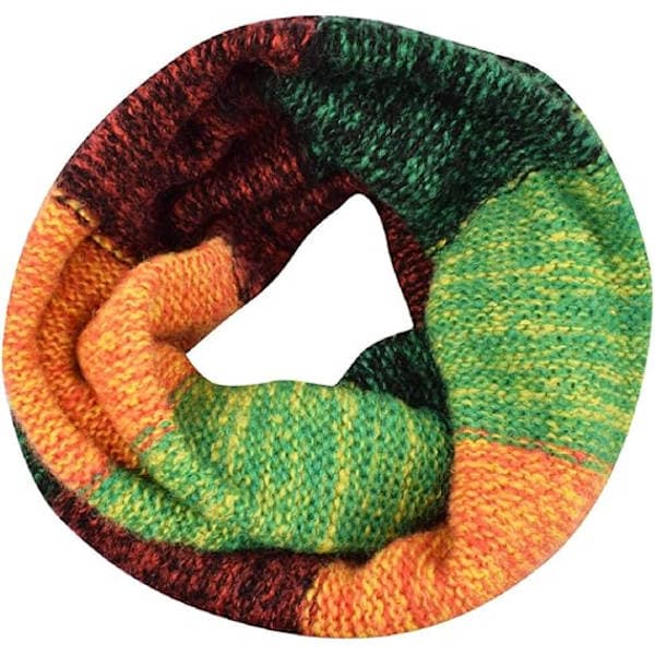 Färgglad damscarf, stickad vintersjal, loop infinity-scarf, varm halsduk (B)