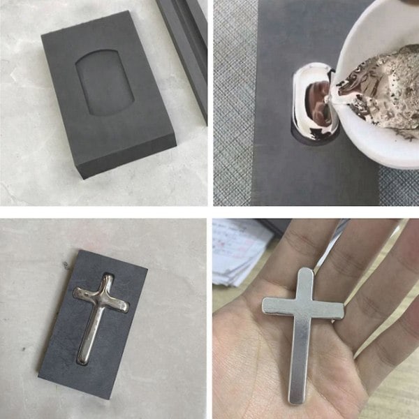 Grafiittimuotti kulta- ja hopeaharkoille, kullan ja hopean sulatus, Risti Cross