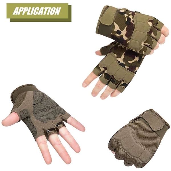 Fingerlösa taktiska handskar, knogskyddande andningsbara lätta utomhus militärhandskar för skytte, jakt, motorcykel, klättring