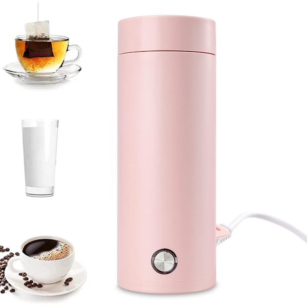 Bærbar Rejsekedel, 400ML Lille Elektrisk Rejsekedel, 3-i-1 Elektrisk Varmekop, Hurtig Kogning og Automatisk Sluk Varmekop (Pink) Pink