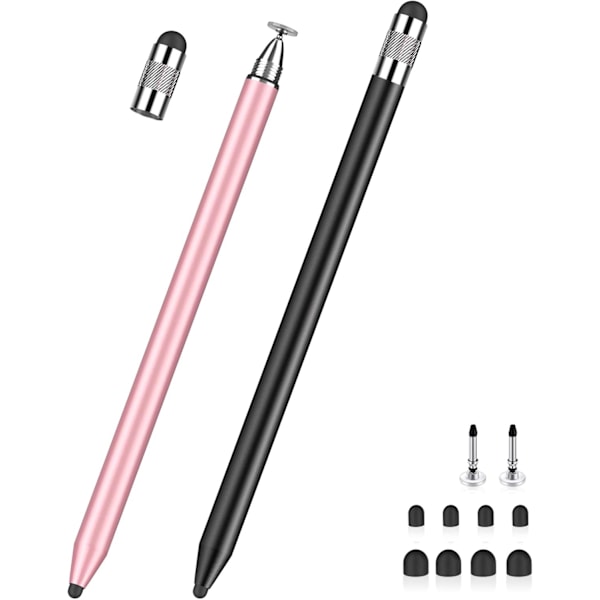 3-i-1 Stylus Pen til iPad Samsung Tablet Smartphone, Meget Følsom og Høj Præcision Touch Stylus med 10 Udskiftelige Spidser (Sort + Rosaguld)