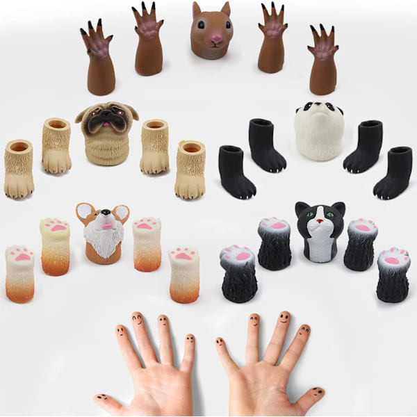 Söta djur fingerdockor leksaker 5 set, Panda, Ekorre, katt, Shiba Inu, Mops, Rollspelande djurdockor
