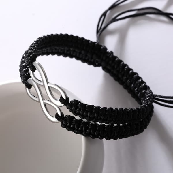 2 st/set Rostfritt stål 8 Infinity Pararmband Flätat Läder