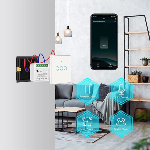 2 stk. Wifi Smart Bryter Lysbryter, App Fjernkontroll, Stemmestyring
