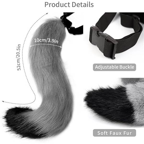 Konstgjorda Pälskattungar och Varghuvudsvansset för Vuxna och Barn Klorhandske Kit för Halloween Anime Cosplay Fest Black+White