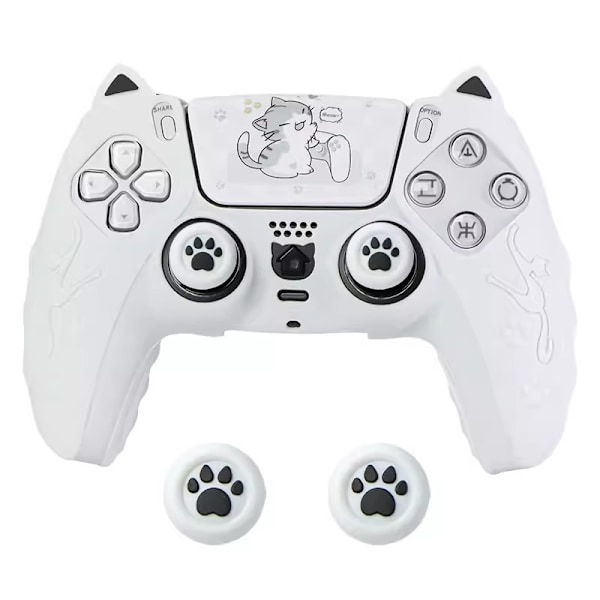 PS5 kattepote silikone beskyttelseskappe skridsikker silikone kontrolskal til PlayStation 5 trådløs controller (hvid) White