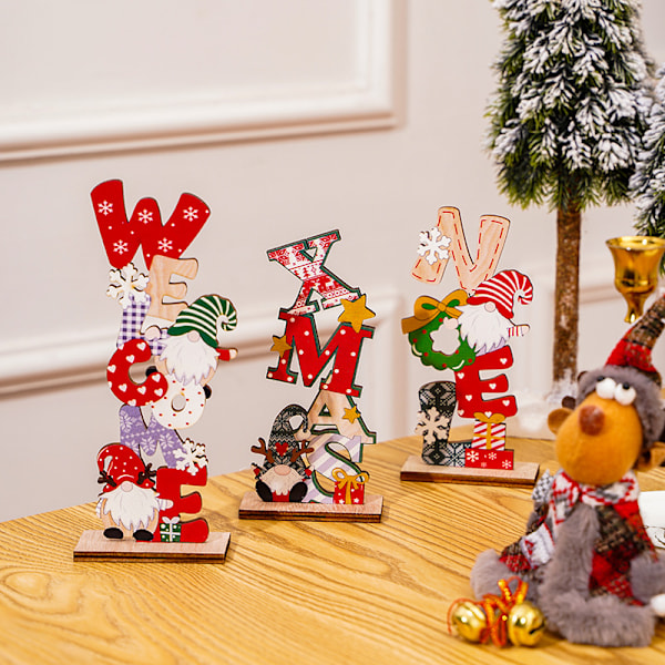 Juldekoration nordisk trä ansiktslös gammal man målade bokstäver DIY prydnader jul dvärg prydnader NOEL