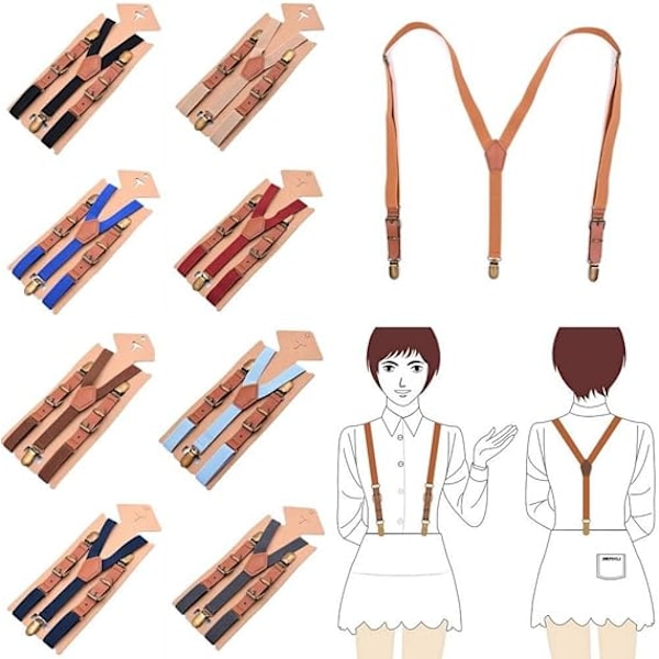Unisex Y-form Sterke 3 Klyper Bukseseler Elastiske Stropper Brun S