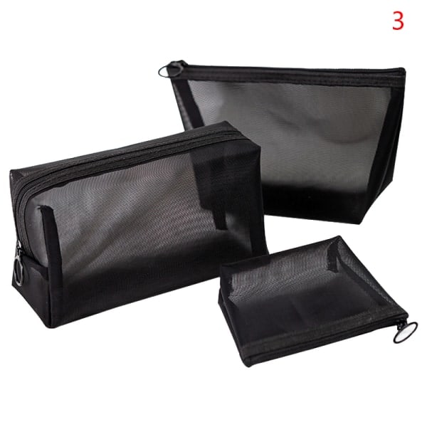 Mesh Makeup Bag Transparent Bärbar Kosmetisk Förvaring Resa Li Trefas Three-piece