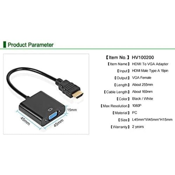 HDMI till VGA Adapter Hane till Hona Konverterare Adapter 1080P för Tablet PC Laptop Svart