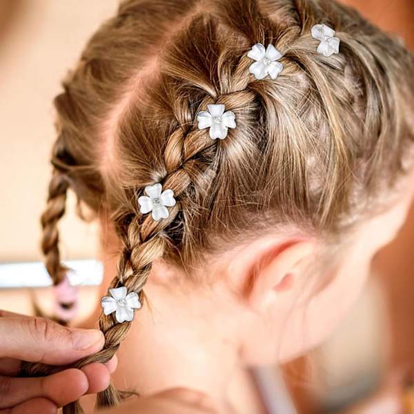 10 stk. Mini Hvite Blomst Rhinestone Hårspenner, Små Dekor Hårspenner til Bryllup, Mini Blomst Hårspenner, Hårflette Dekorasjoner for Søte Jenter