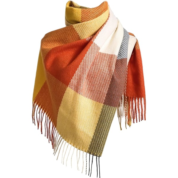 Skjerf for kvinner Skjerf Vinter Tartan Wrap Lang Spinnende Duske Sjal Stola Damer Varmt Skjerf Orange+Yellow