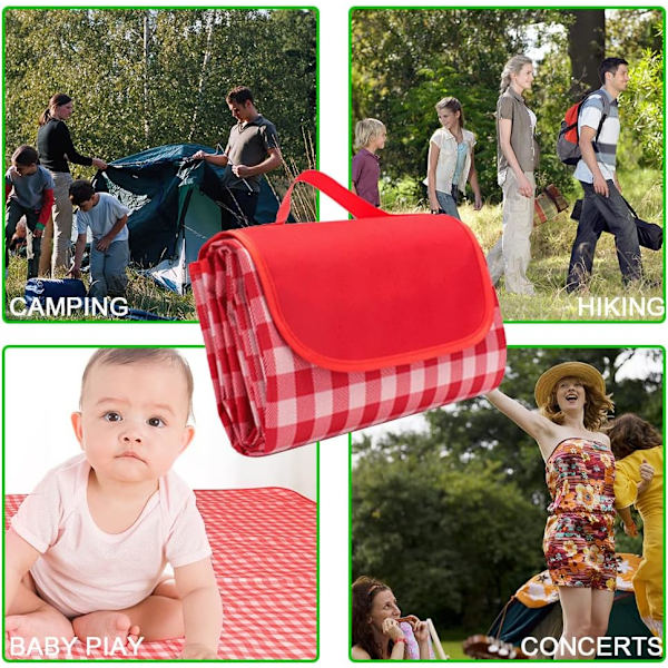 Picnic Tæpper, 200 x 200 cm Vandtæt Picnic Tæppe Foldbart Udendørs Strandtæppe (rød) red