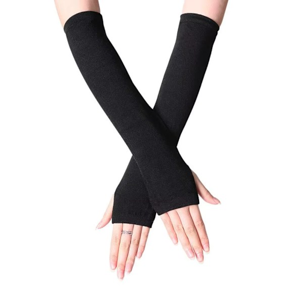 Armvarmere ensfarvet, fingerløse & lange - Sort [35cm] Sort