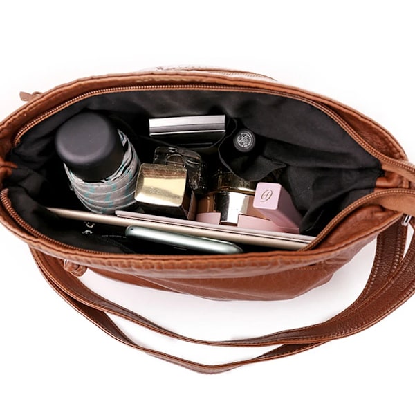 Högkvalitativ PU-läder dam crossbody väska lyx designer handväskor avslappnad multi-lager axelväska ny BROWN