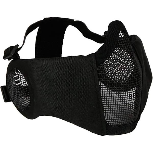 Mesh Maske, Halv Ansigt Mesh Masker med Ørebeskyttelse til CS/Jagt/Paintball/Skydning Black