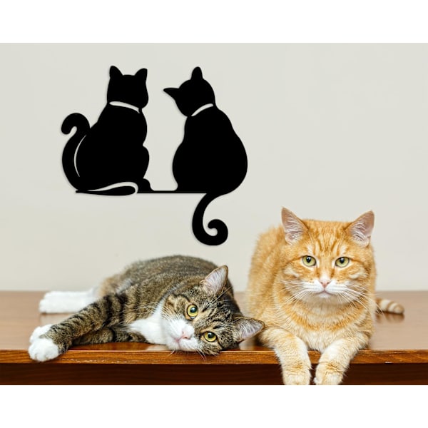 Metallväggkonstdekor, minimalistisk katt leker med fjäril rolig metallväggkonst, moderna abstrakta linjeritningar husdjursskulpturer för vardagsrum. Two cat