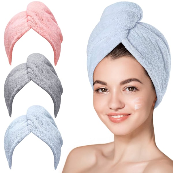 Mikrofiberhanddukar, 3-pack handdukar för vått hår, handdukar för torrt hår för kvinnor med lockigt hår, anti-frizz