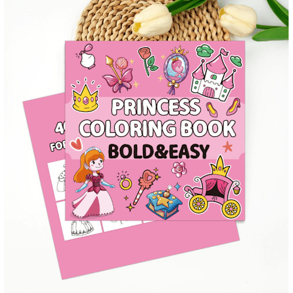 En malebog for voksne og teenagere, med super søde billeder og simple og afslappende mønstre, velegnet som en afslappende bog Prinsesse Princess