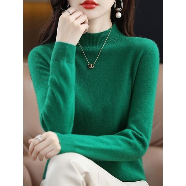 Kashmirtröja i 100 % ull, stickad tröja för kvinnor, långärmad tröja, långärmad tröja, höst, vinterkläder, varma tröjor Green China M