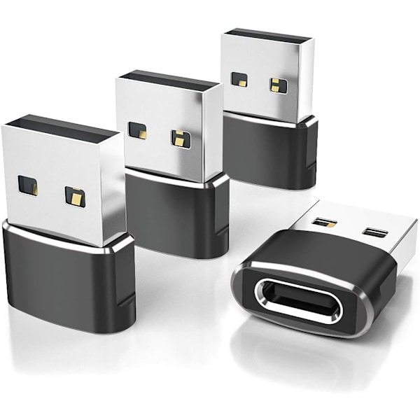 USB til USB C Adapter 4-pakning, Type C Hunn til A Hann Lader Kabel Konverter for Apple iWatch 8 7, Mac, iPhone 12 13 14 15 Max Pro, Airpods Black 4-pack